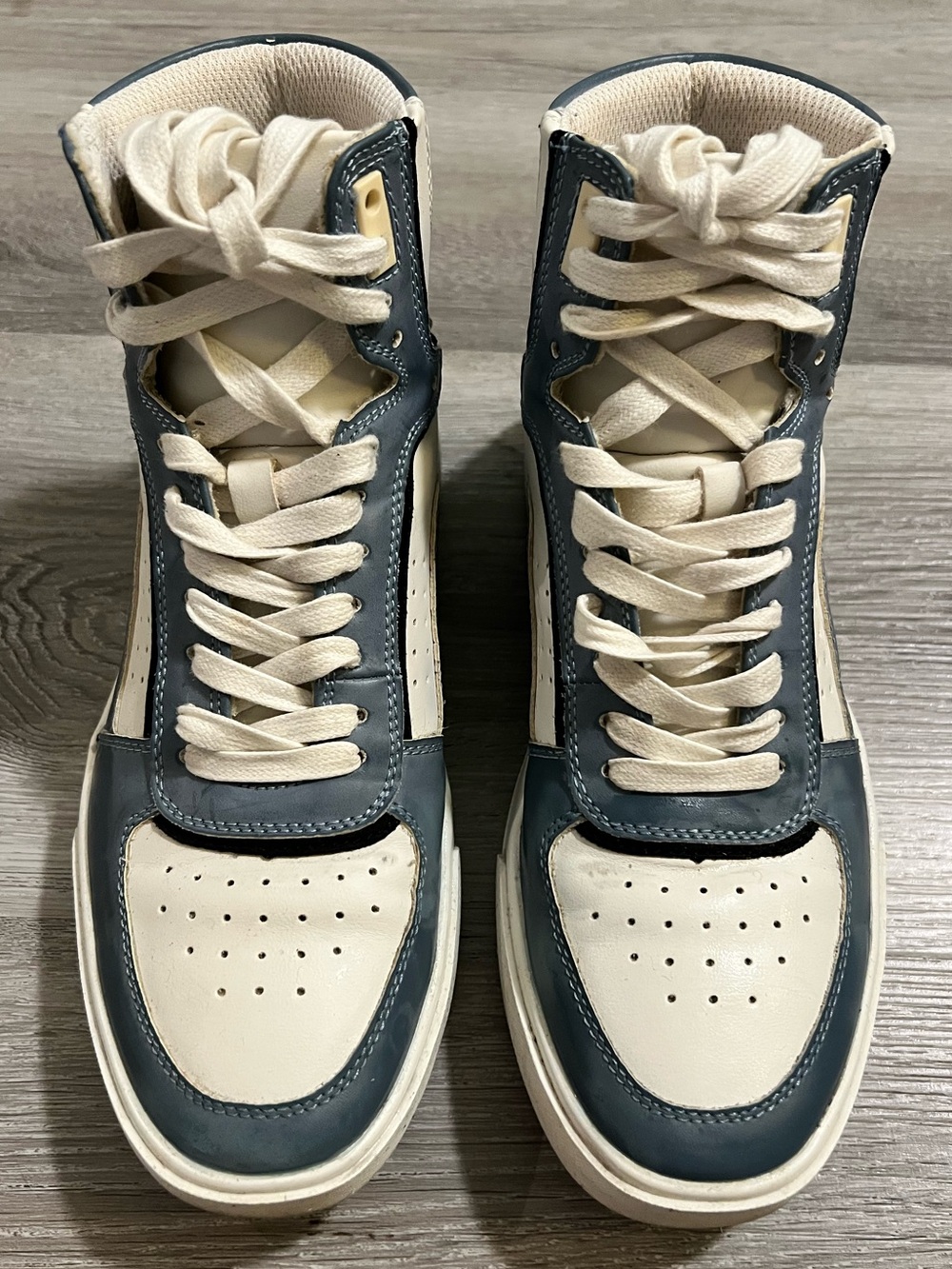 High-Top Sneakers in Cream and Slate Blue by INC